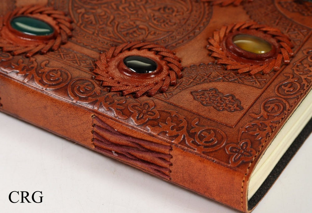 Mixed Gemstone Leather Notebook (1 Piece) Size 9.8 by 7 Inches Assorted Crystal Journal NotepaperCrystal River Gems