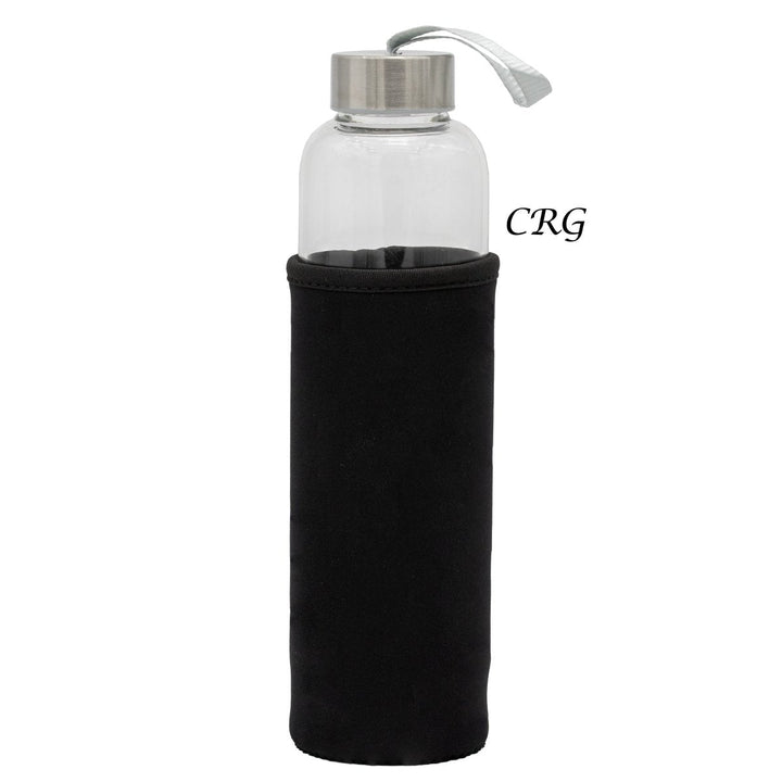 Mixed Gemstone Metal Glass Water Bottle (1 Piece) Size 12 Inches with Black Protective SleeveCrystal River Gems