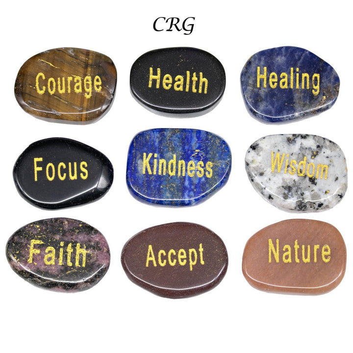 Mixed Worry Stones with Words (50 Pieces) Size 1 Inch Assorted Gemstone Palm StonesCrystal River Gems