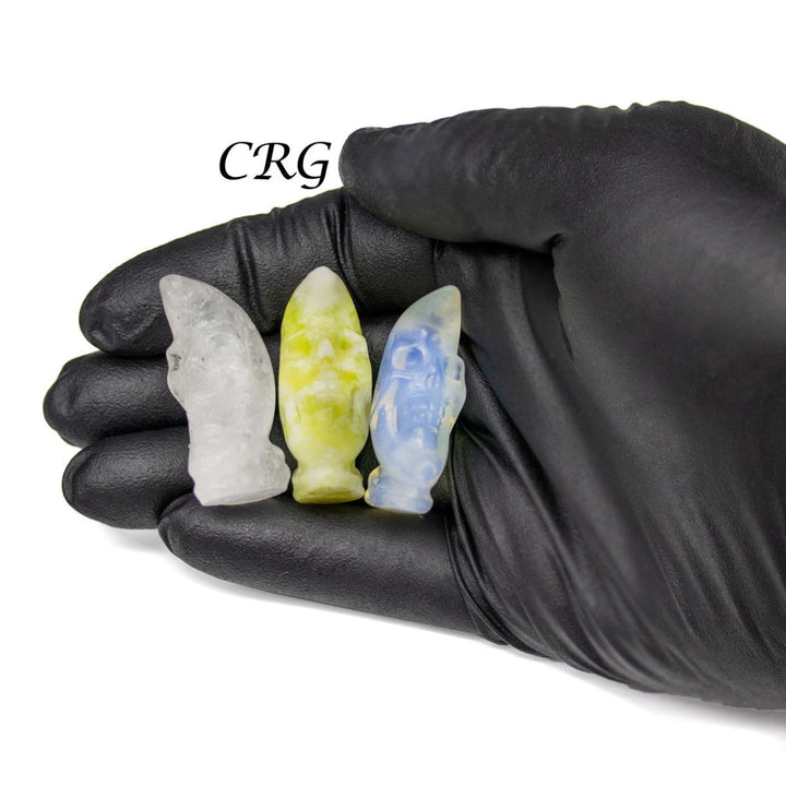 Moon with Skull Face Carving (4 Pieces) Size 4 cm Assorted Standing Crescent Moon FaceCrystal River Gems