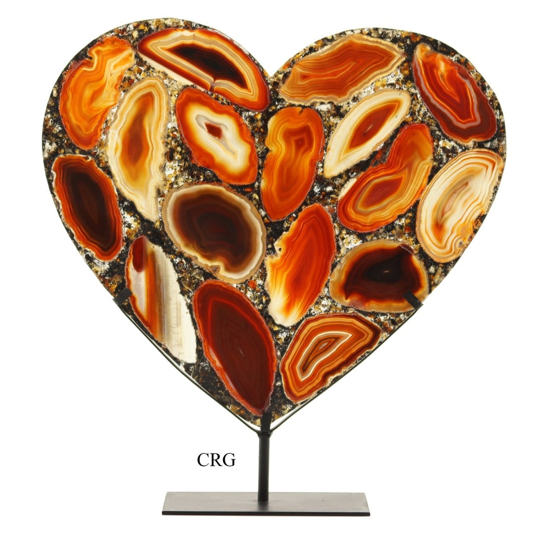 Natural Agate Heart on Metal Base - 10" - 12" - QTY 1Crystal River Gems