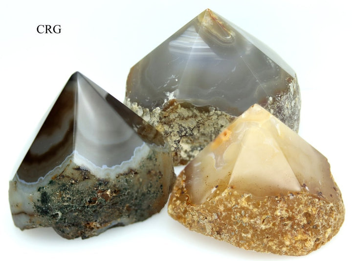 Natural Top Polished Agate Point with Cut Base (1 Point) Size 3 to 5 Inches Crystal DecorCrystal River Gems