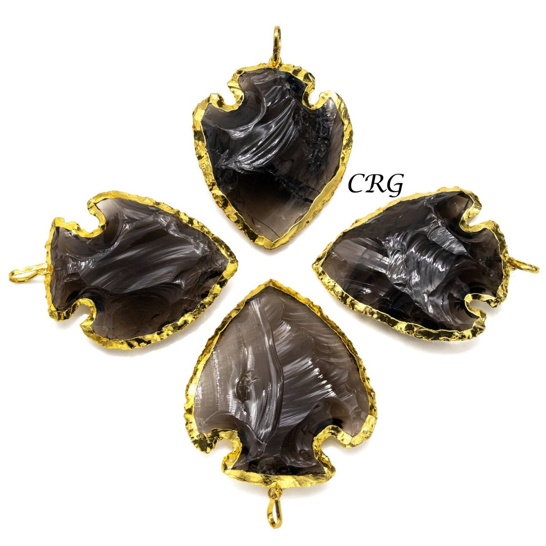 Obsidian "Arrowhead" Pendants with Gold Plating (2 in) 5 Pcs