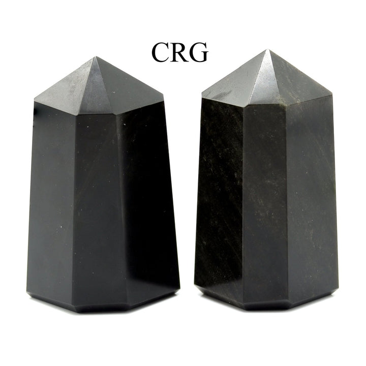 Obsidian Gold Sheen Point (1 Piece) Size 3 to 5 Inches Faceted Standing Crystal TowerCrystal River Gems