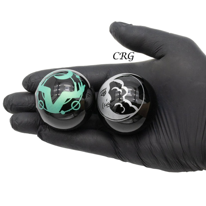 Obsidian Spheres Engraved Set of 4Crystal River Gems