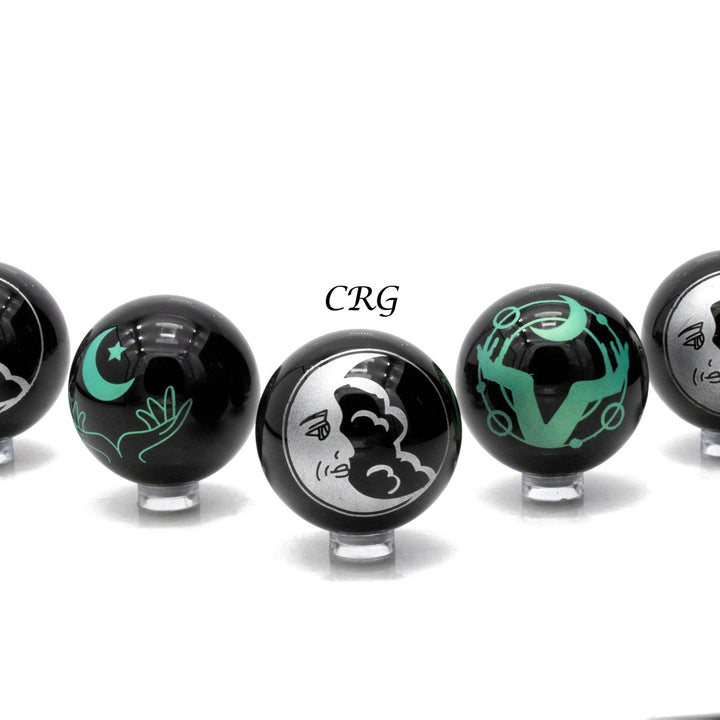 Obsidian Spheres Engraved Set of 4Crystal River Gems