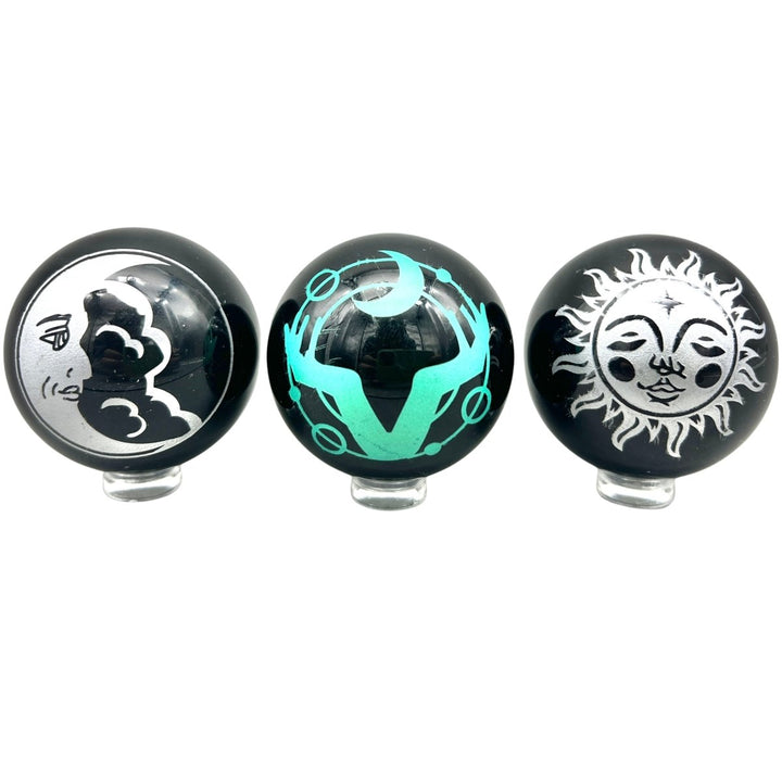 Obsidian Spheres Engraved Set of 4Crystal River Gems