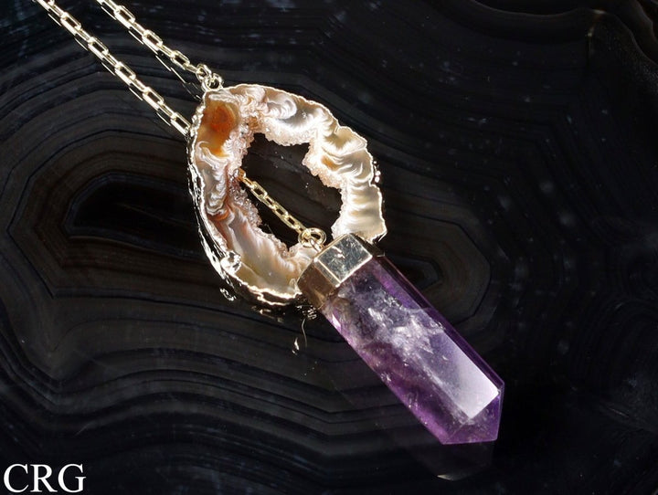 Oco Geode Necklace with Amethyst Point and Gold Plating (1 Piece) Size 24 Inches Crystal JewelryCrystal River Gems