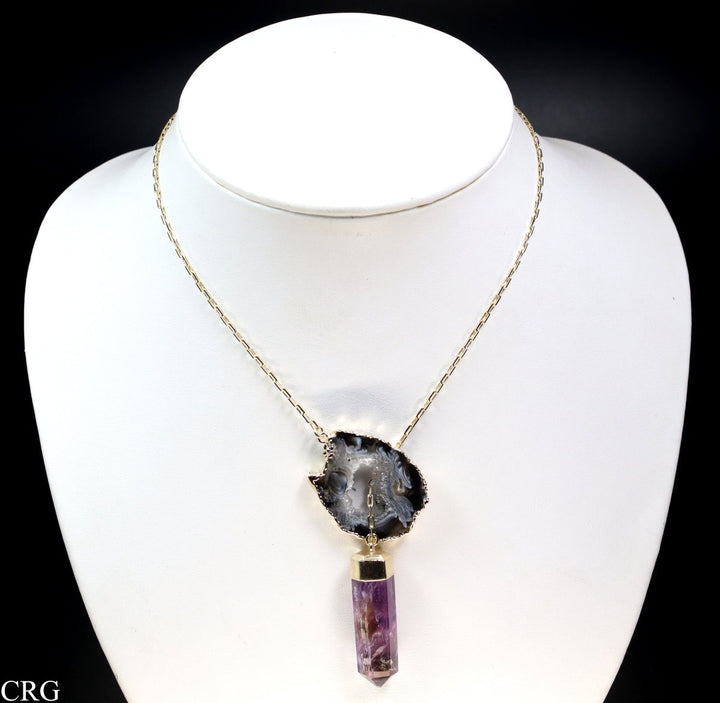 Oco Geode Necklace with Amethyst Point and Gold Plating (1 Piece) Size 24 Inches Crystal JewelryCrystal River Gems