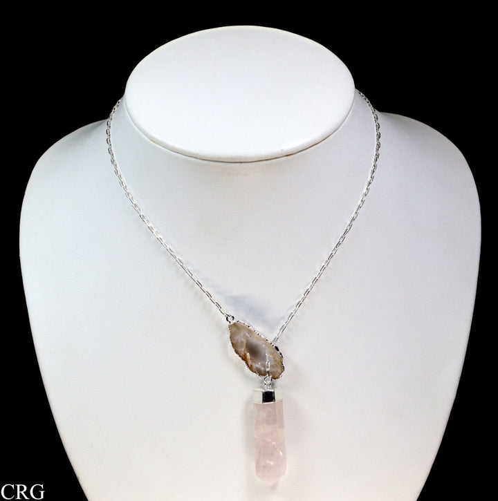Oco Geode Necklace with Rose Quartz Point and Silver Plating (1 Piece) Size 24 Inches Crystal Jewelry CharmCrystal River Gems