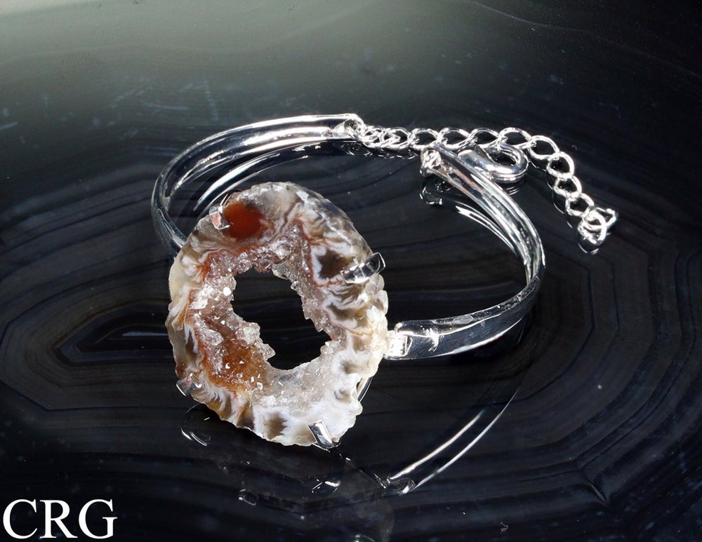 Oco Geode Slice Adjustable Bracelet (1.25 - 2 Inches) (1 Pc) Silver - Plated Geode Crystal JewelryCrystal River Gems