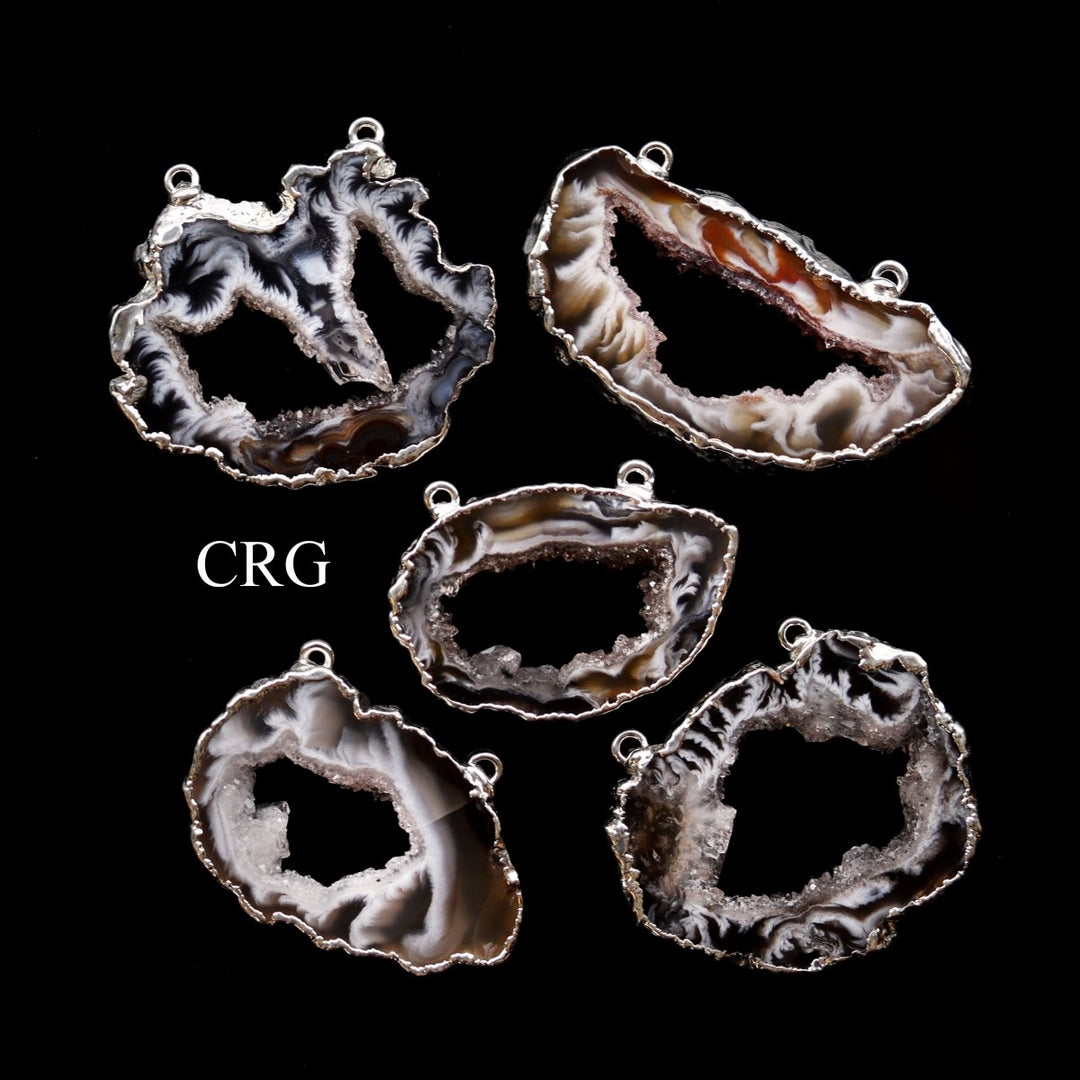 Oco Geode Slice Connector with Silver Plating (1 Piece) Size 1.5 Inches Crystal Jewelry CharmCrystal River Gems