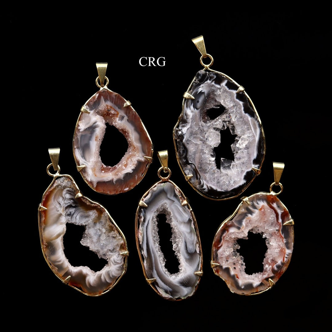 Oco Geode Slice Pendant with Gold-Plated Prong (1 Piece) Size 1 to 2 Inches Crystal Charm
