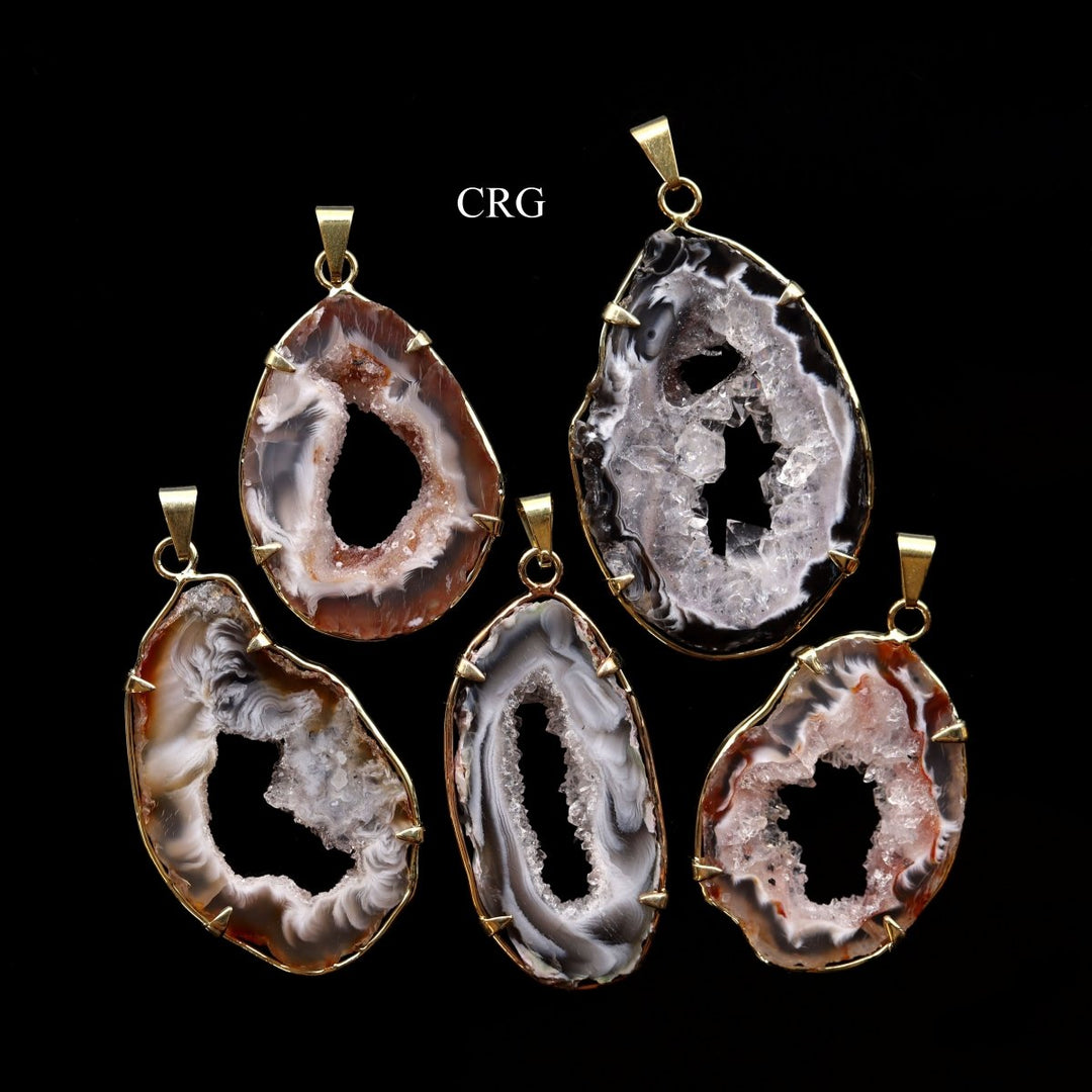 Oco Geode Slice Pendant with Gold - Plated Prong (1 Piece) Size 1 to 2 Inches Crystal CharmCrystal River Gems