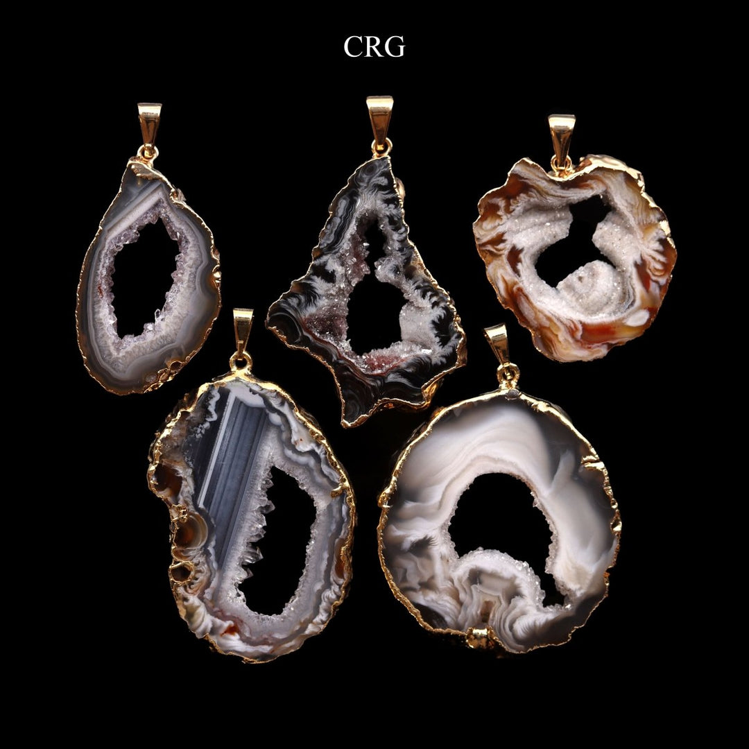 Oco Geode Slice Pendant with Gold Plating (4 Pieces) Size 1 to 2 Inches Crystal Jewelry CharmCrystal River Gems