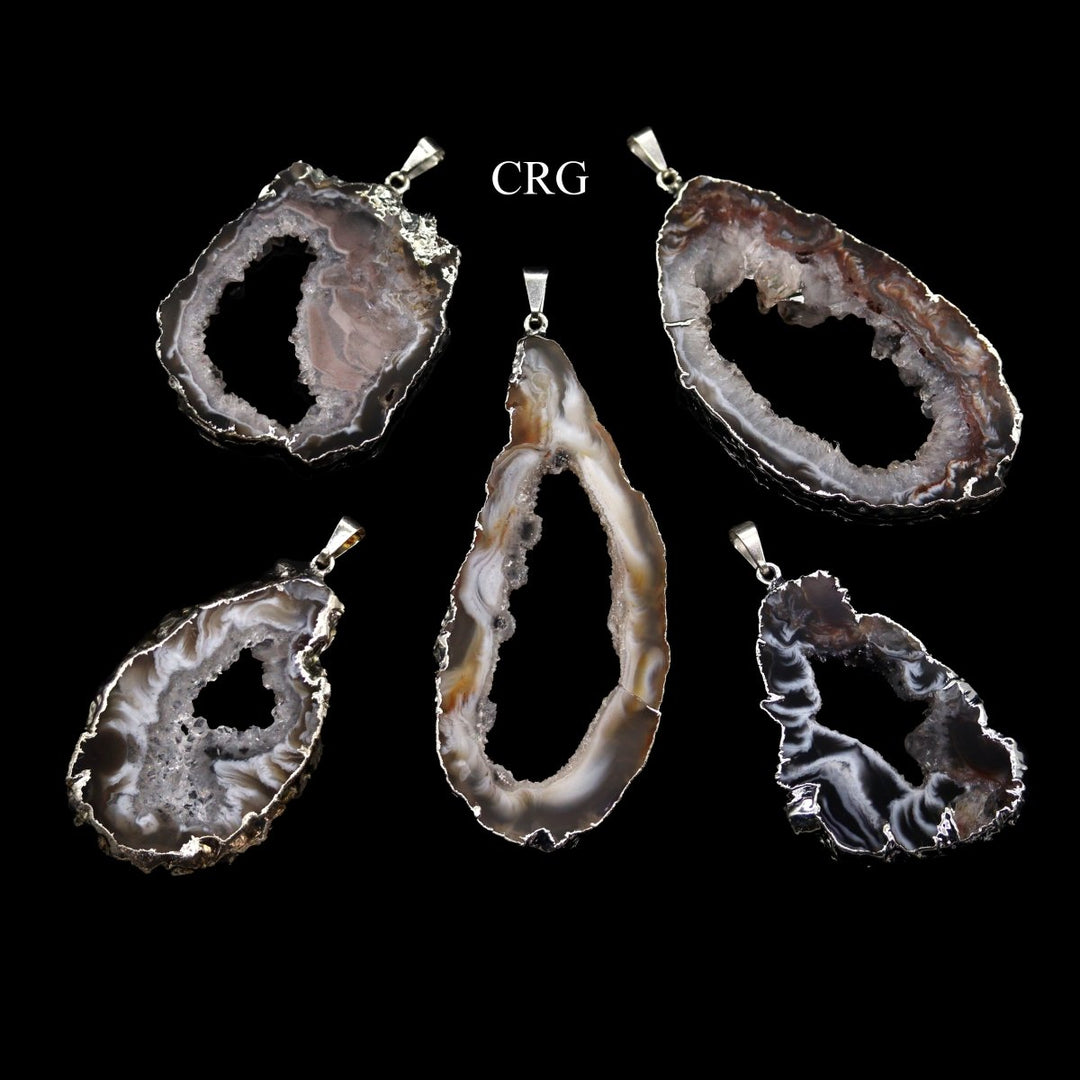 Oco Slice Pendants (1-2 Inches) (4 Pcs) Extra Large Silver-Plated Geode Slice Charms