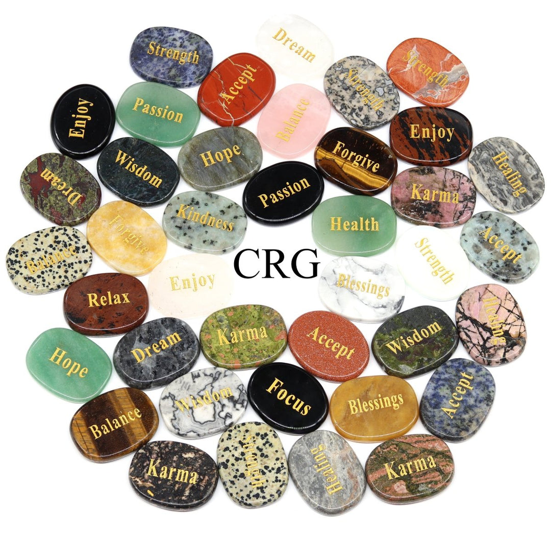 PACK OF 40 - Assorted Engraved Word Stones / 1.75" avg.Crystal River Gems