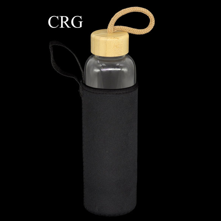 Peridot Gemstone Bamboo Glass Water Bottle (1 Piece) Size 12 Inches with Black Protective SleeveCrystal River Gems