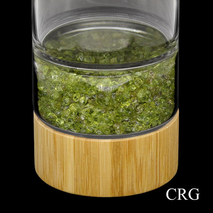 Peridot Gemstone Bamboo Glass Water Bottle (1 Piece) Size 12 Inches with Black Protective SleeveCrystal River Gems