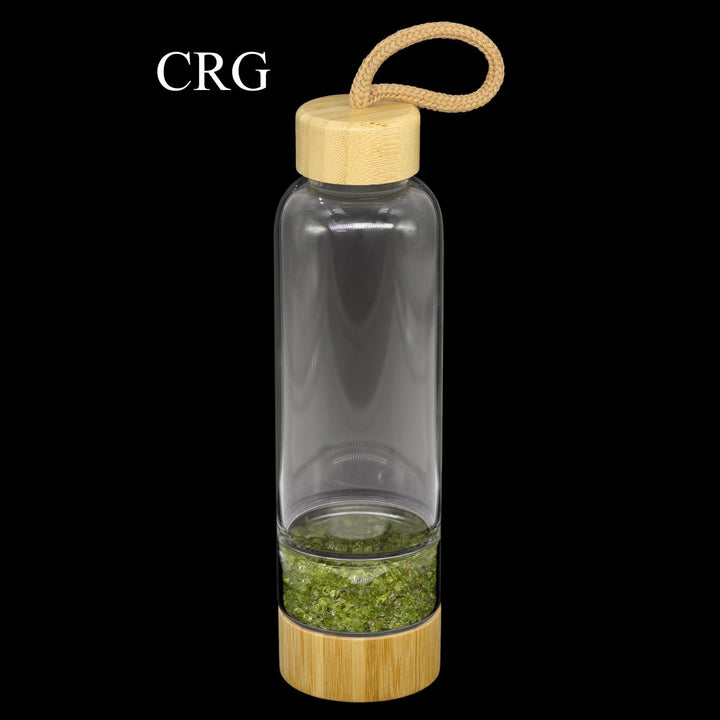 Peridot Gemstone Bamboo Glass Water Bottle (1 Piece) Size 12 Inches with Black Protective SleeveCrystal River Gems