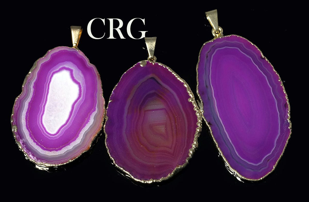 Pink Agate Slice Pendants (1-2 Inches) (4 Pcs) Gold-Plated Polished Agate Slice Pendants