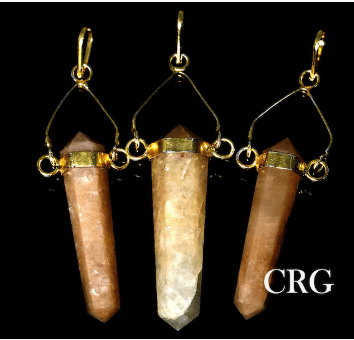 Pink Aventurine Point Pendant (1.5 in) Gold-Plated Swivel Bail Crystal Charm (3 Pcs)