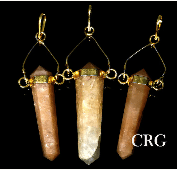 Pink Aventurine Point Pendant (1.5 in) Gold - Plated Swivel Bail Crystal Charm (3 Pcs)Crystal River Gems