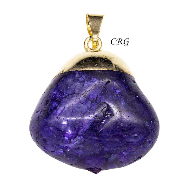 Purple Crackle Quartz Pendant with Gold Plating (4 Pieces) Size 1 to 2 Inches Crystal Jewelry CharmCrystal River Gems
