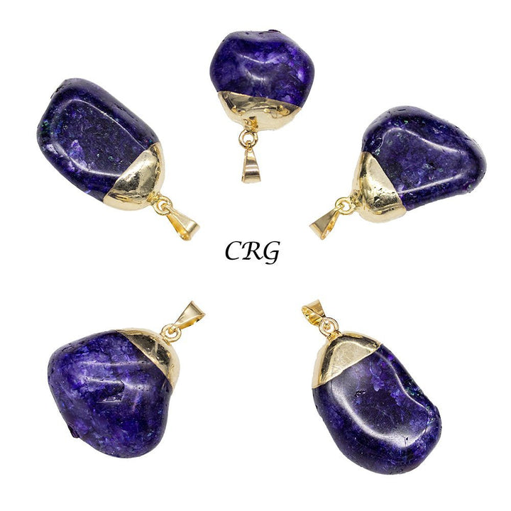 Purple Crackle Quartz Pendant with Gold Plating (4 Pieces) Size 1 to 2 Inches Crystal Jewelry CharmCrystal River Gems