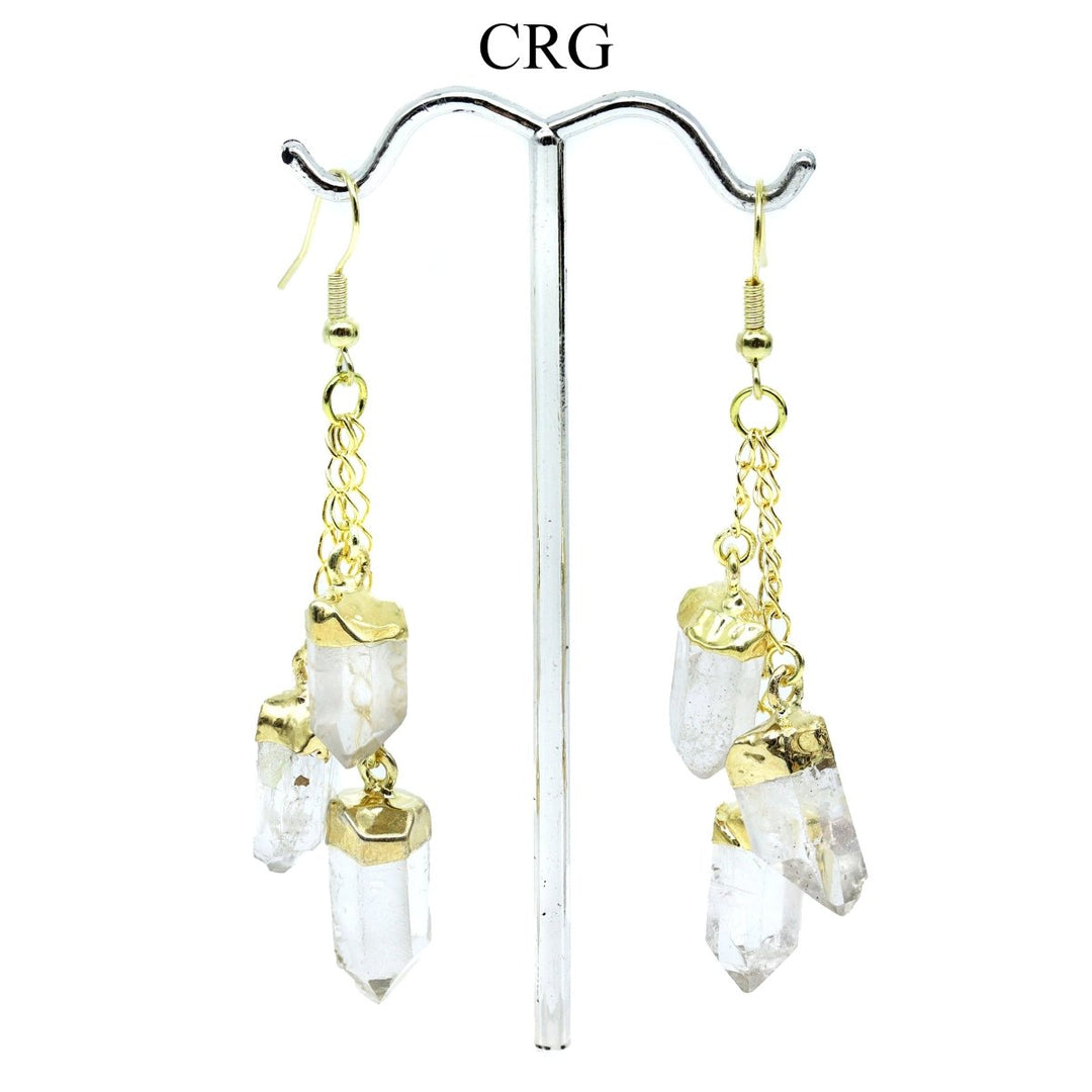 QTY 1 - 3 - Point Quartz Dangle Earrings with Gold Plating / 1 - 2" AVGCrystal River Gems