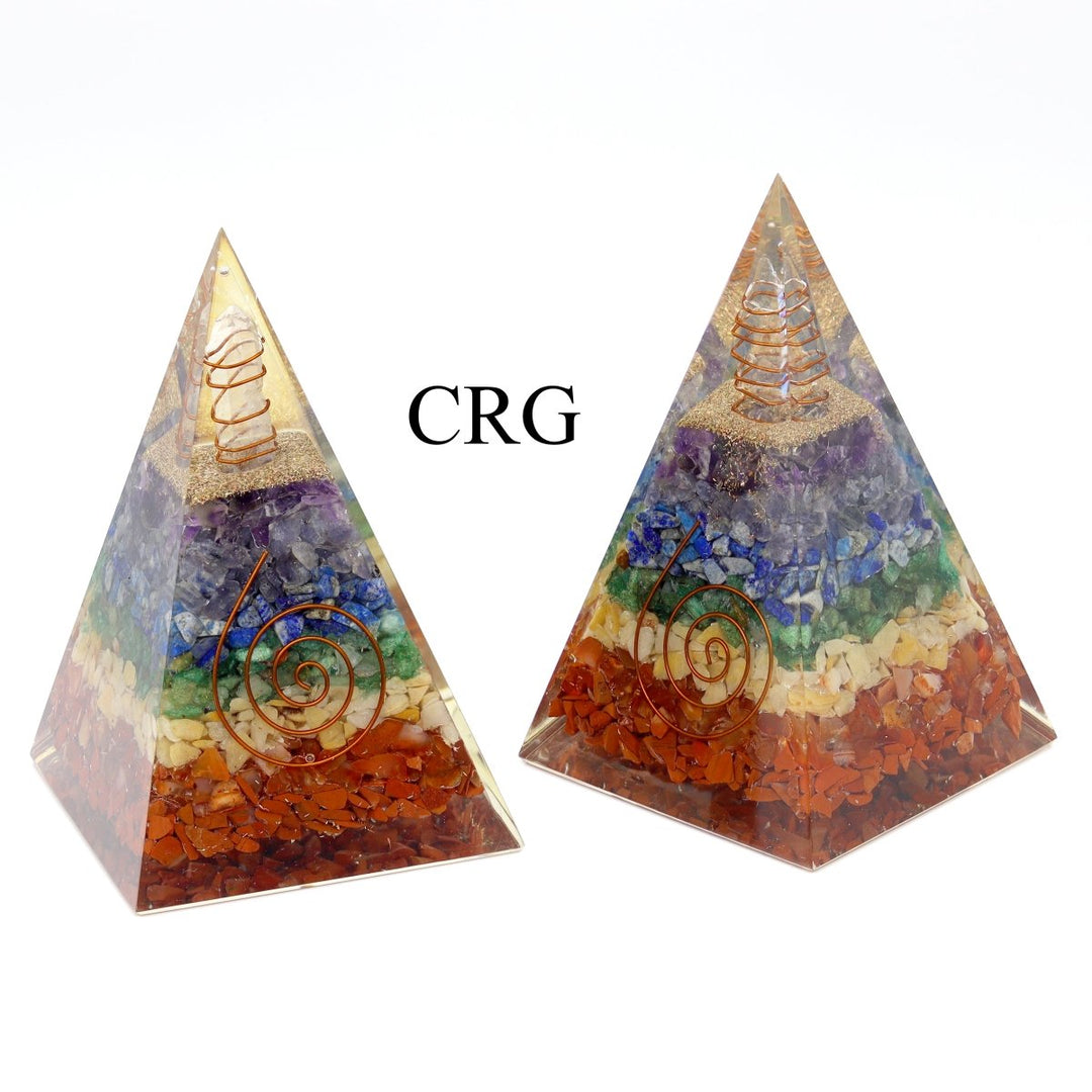 QTY 1 - 7 Stone Orgonite Pyramid w/ Copper / 5" Tall AVG