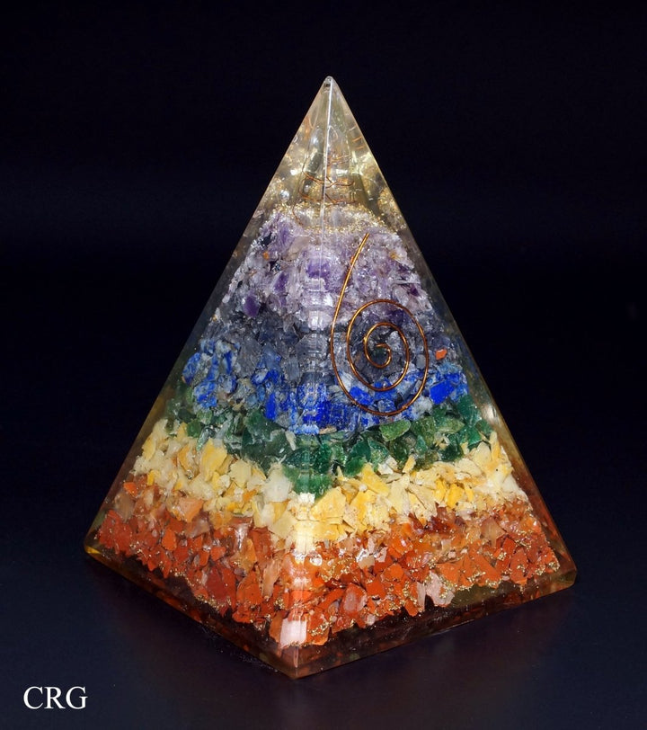 QTY 1 - 7 Stone Orgonite Pyramid w/ Copper / 5" Tall AVGCrystal River Gems