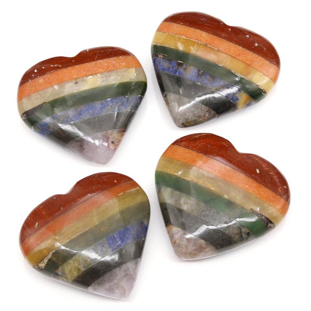 QTY 1 - 7 Stone Palm Stone Heart / 2" AvgCrystal River Gems