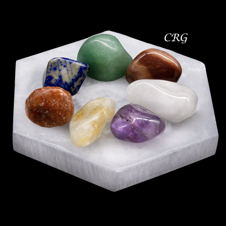 7 Stone Tumbled Set with Selenite Hexagon Plate (1 Piece)Crystal River Gems