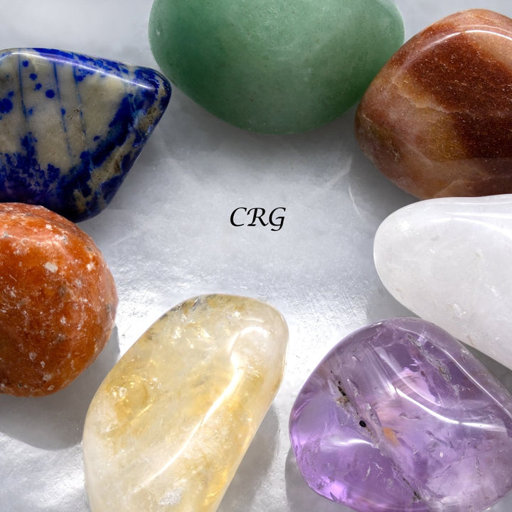 7 Stone Tumbled Set with Selenite Hexagon Plate (1 Piece)Crystal River Gems