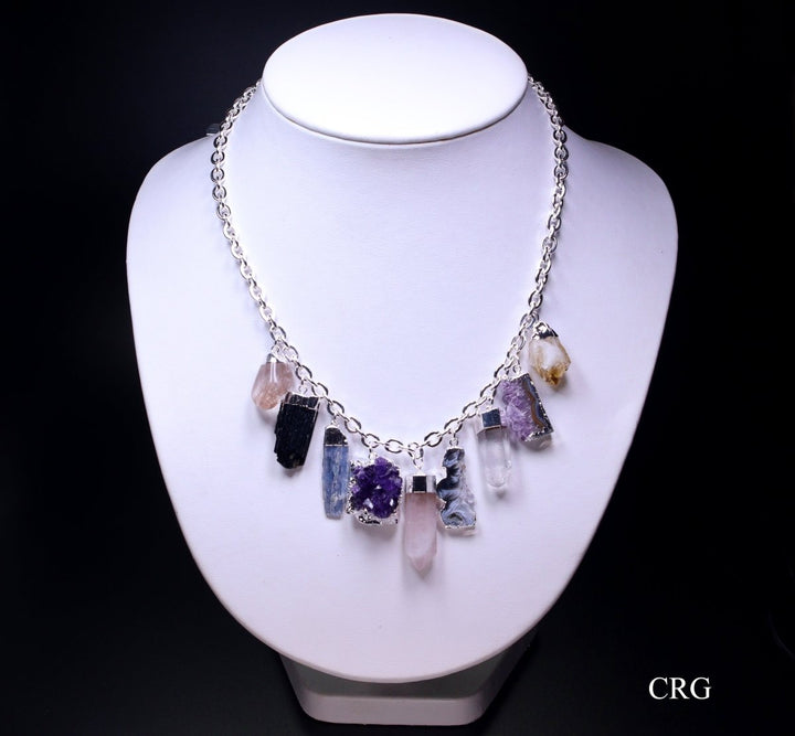 QTY 1 - 9 Piece Crystal Charm Necklace / 18" Silver PlatedCrystal River Gems