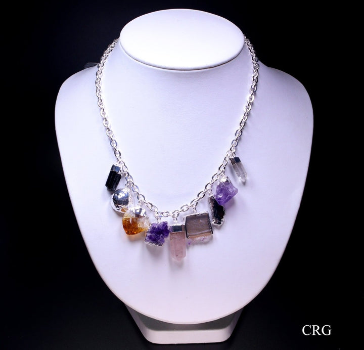 QTY 1 - 9 Piece Crystal Charm Necklace / 18" Silver PlatedCrystal River Gems