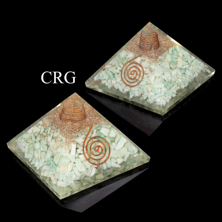 QTY 1 - Amazonite Chip Orgonite Pyramid w/ Copper / 3" AvgCrystal River Gems