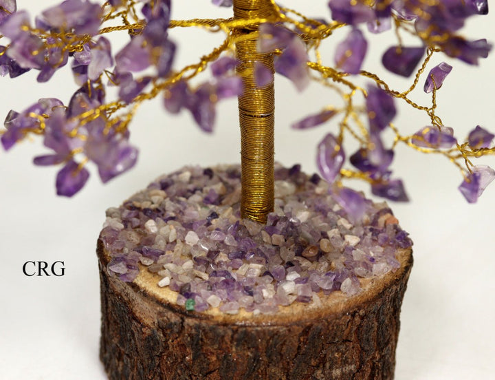 QTY 1 - Amethyst 500 Gem Tree w/ Wood Base / Gold WireCrystal River Gems