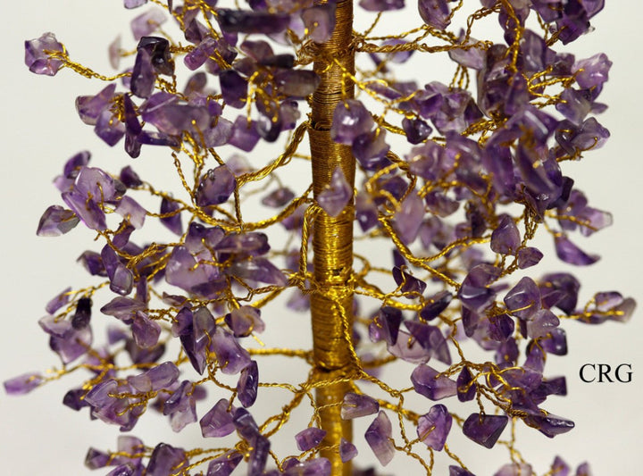 QTY 1 - Amethyst 500 Gem Tree w/ Wood Base / Gold WireCrystal River Gems