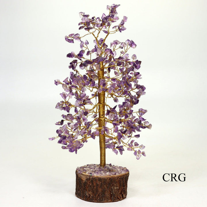 QTY 1 - Amethyst 500 Gem Tree w/ Wood Base / Gold WireCrystal River Gems