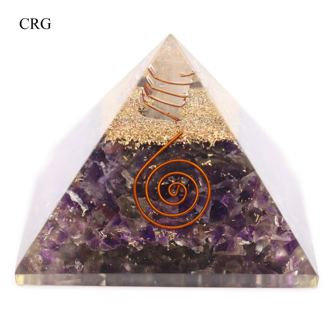 QTY 1 - Amethyst Chip Orgonite Pyramid w/ Copper / 3" Avg
