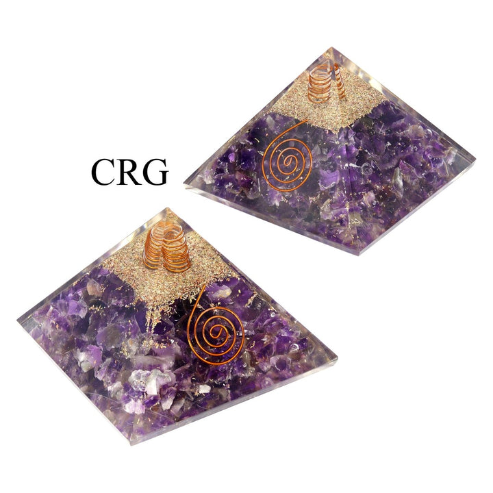 QTY 1 - Amethyst Chip Orgonite Pyramid w/ Copper / 3" AvgCrystal River Gems