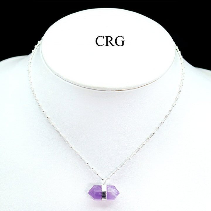 QTY 1 - Amethyst Double Terminated Point Necklace with Silver Plating / 18"Crystal River Gems