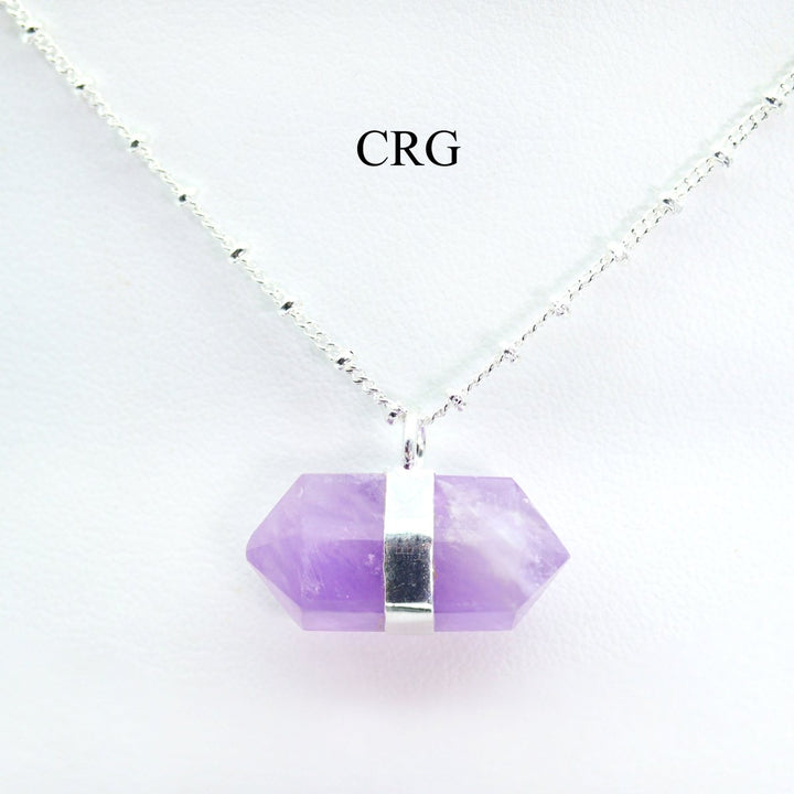 QTY 1 - Amethyst Double Terminated Point Necklace with Silver Plating / 18"Crystal River Gems