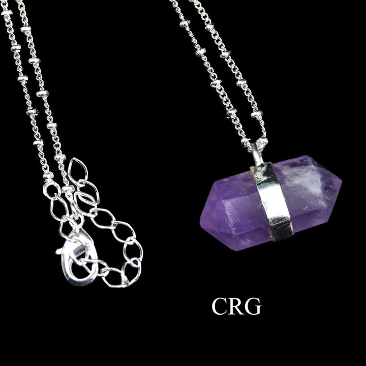 QTY 1 - Amethyst Double Terminated Point Necklace with Silver Plating / 18"Crystal River Gems