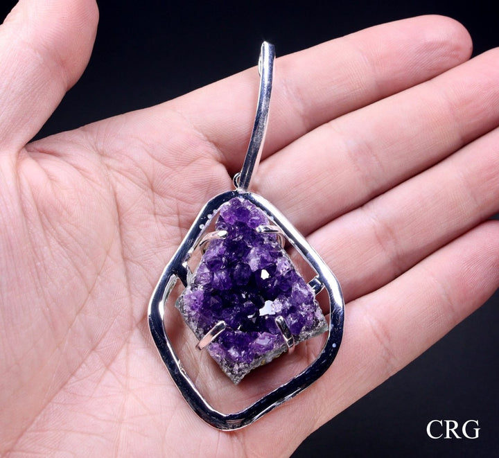 Amethyst Druzy Pendant with Silver Plated Prong Setting - 1"-2" - Qty 1