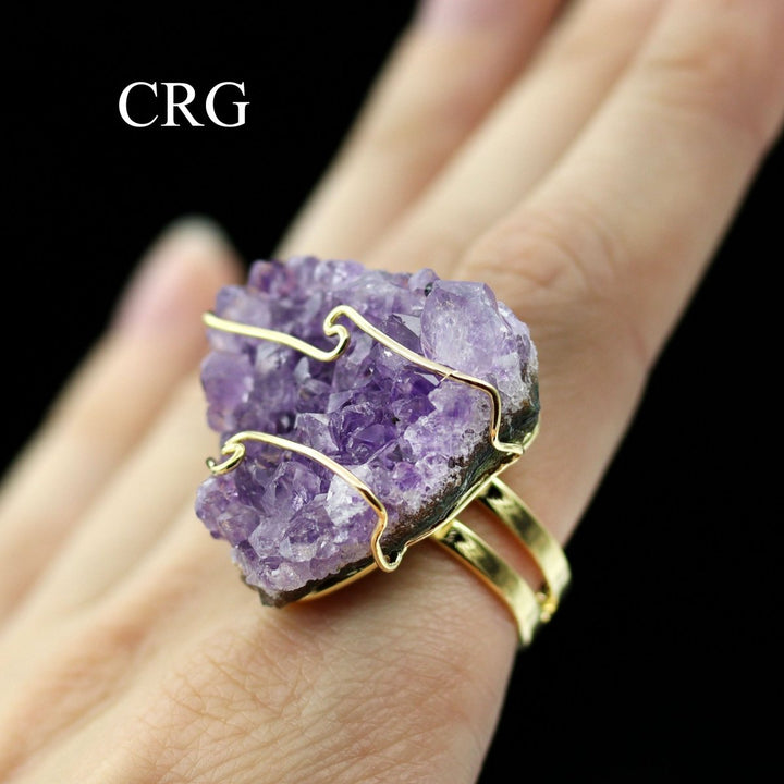QTY 1 - Amethyst Druzy Ring / Gold Plated / ADJUSTABLECrystal River Gems