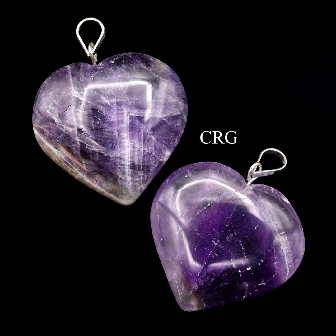 QTY 1 - Amethyst Heart Pendant w/ Silver Bail / 1" AvgCrystal River Gems