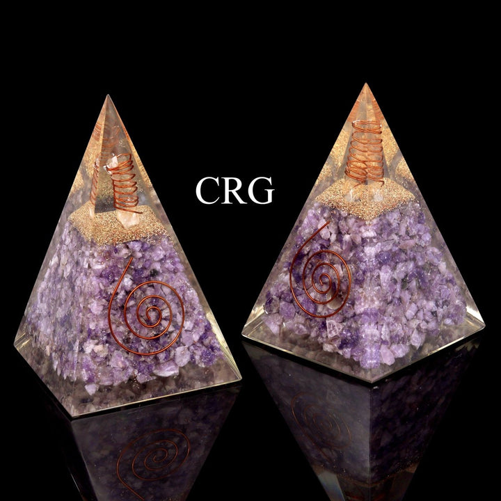 QTY 1 - Amethyst Orgonite Pyramid w/ Copper / 5" Tall AVGCrystal River Gems